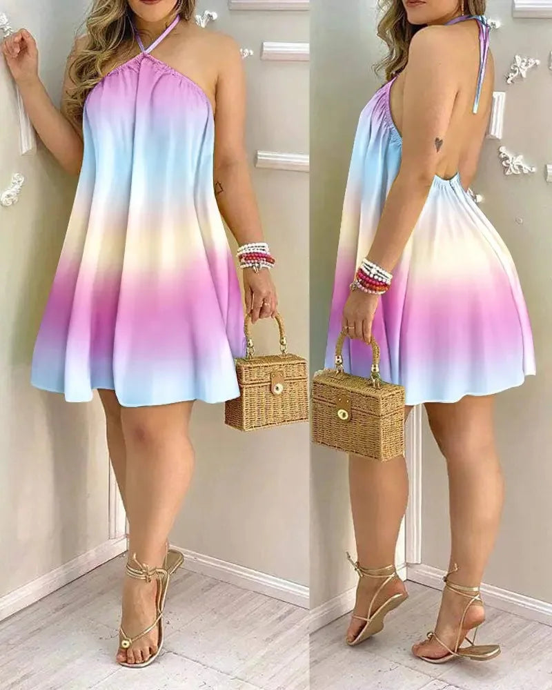 Vestido Boho com Estampa Floral e Decote Halter, Costas Nuas e Alças no Pescoço, Ideal para Primavera/Verão - Roupas Femininas