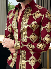 Nova camisa masculina de manga comprida com estampa 3D de trevo, padrão de alta qualidade, casual, com gola.