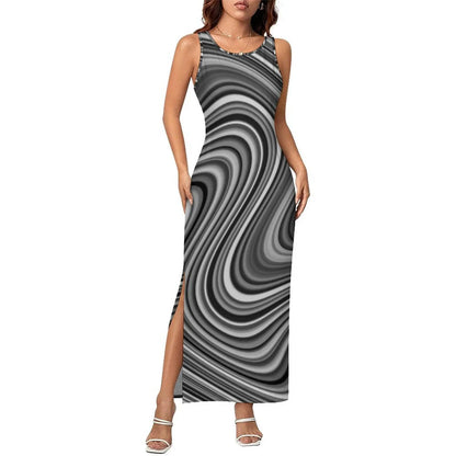Vestido Bodycon com Estampa Abstrata, Vestido Maxi Retrô de Verão, Sem Mangas, Casual, Estilo Y2k, Tamanho Grande 4XL