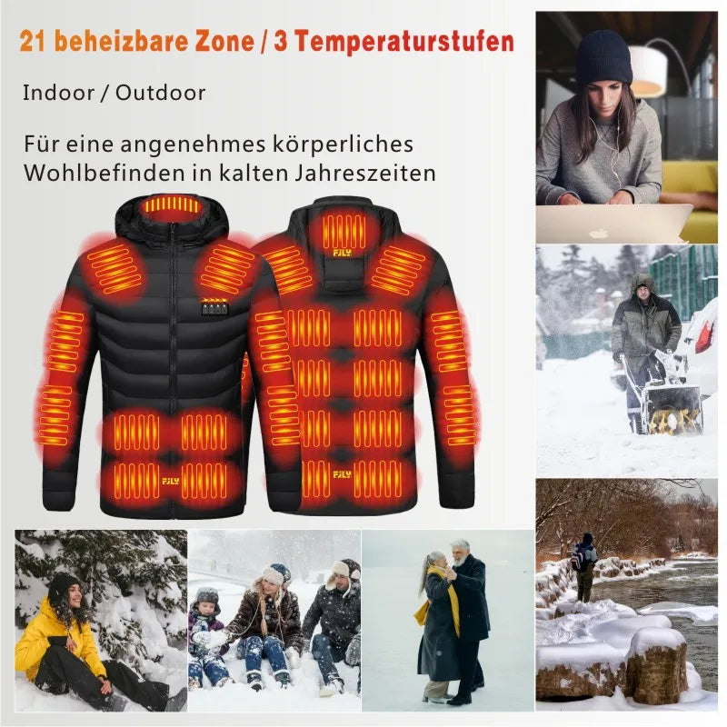 Novo inverno masculino quatro controle 21 zona aquecimento inteligente e aquecimento elegante e casual casaco de algodão com capuz (sem banco de potência)