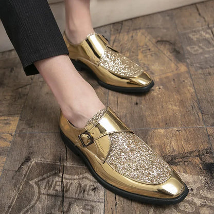 Sapatos masculinos casuais verão brilho ouro vestido de couro patente para homens mocassins de ouro negócios apontou bussiness luxo