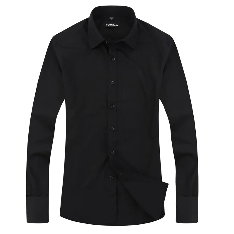 Camisa masculina com abotoaduras francesas, ajuste fino de manga comprida, manga de negócios, sem unhas, camisa formal masculina de cor sólida