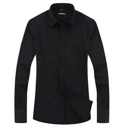 Camisa masculina com abotoaduras francesas, ajuste fino de manga comprida, manga de negócios, sem unhas, camisa formal masculina de cor sólida