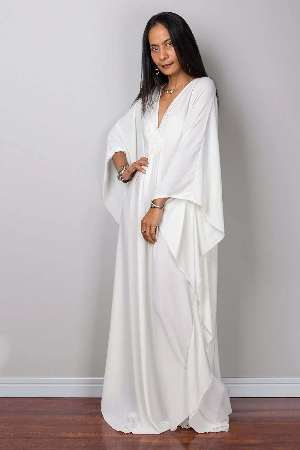 Vestidos caftan plus size para mulheres, cor sólida, plus size, vestido de praia, decote em v, solto, macio, caftan, loungewear