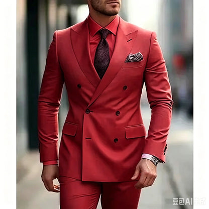 Ternos masculinos sólidos 2 peças plus size casamento diário negócios formal ternos masculinos sob medida silm fit duplo breasted 6 botões
