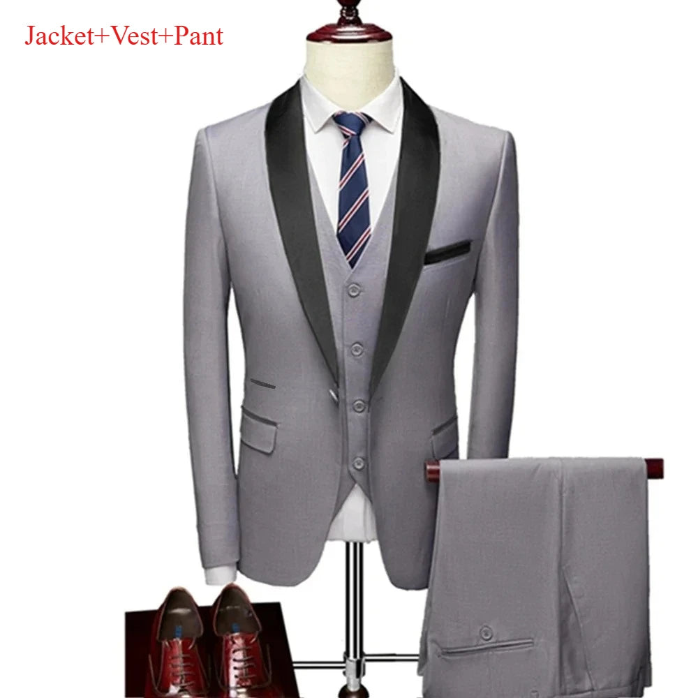 Lapela masculina preto terno conjunto casaco colete calças/negócios padrinhos noivo vestido de casamento fprmal blazer calças