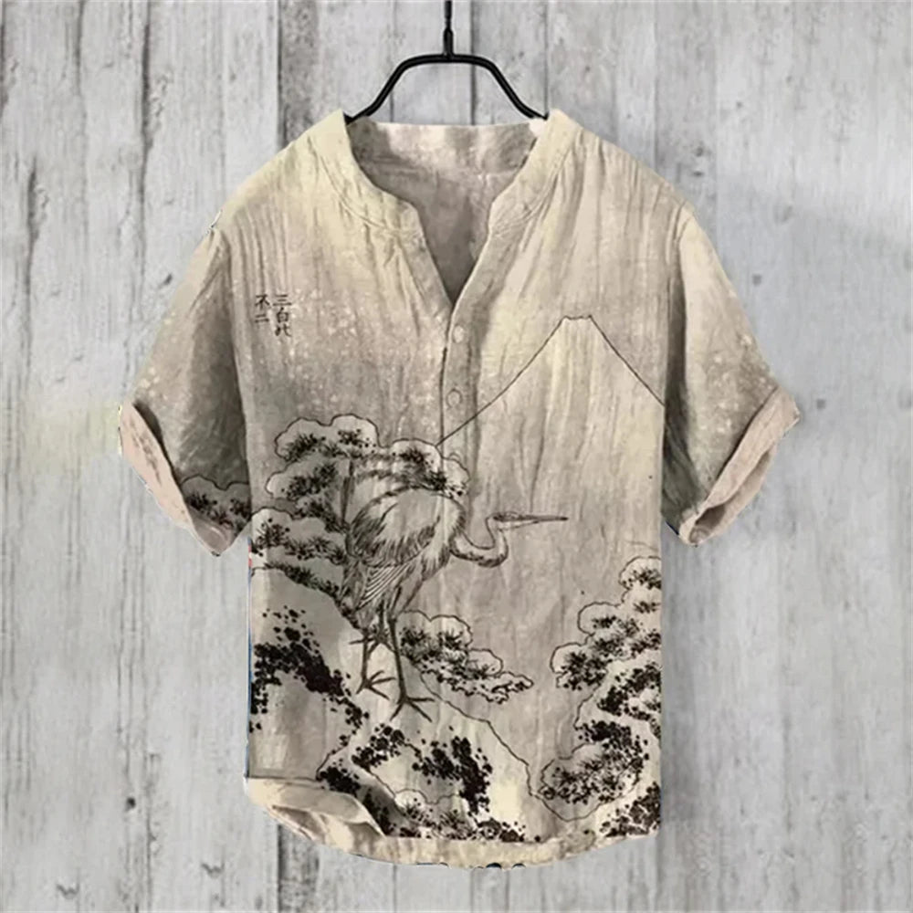 Camisa Polo Masculina de Manga Curta com Estampa de Carpa Japonesa Retro Ukiyo-E, Confortável e de Alta Qualidade