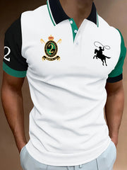 2026 Men's Fashion Polo Shirt | Brooklyn 1664 Emblem & Cowboy Print | Color Block Short Sleeve Casual Golf Top for Summer