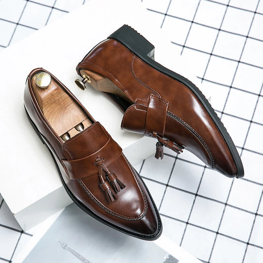 Sapatos de condução de borla masculino, sapatos deslizantes, vestido de casamento, preto, marrom, confortável, na moda, Oxford, masculino
