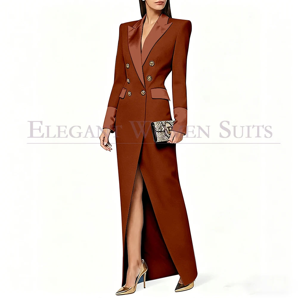 Blazer preto feminino de alta qualidade, com lapela de pico e abotoamento duplo, casaco longo da moda, peça única, luxuoso, estilo Dubai.
