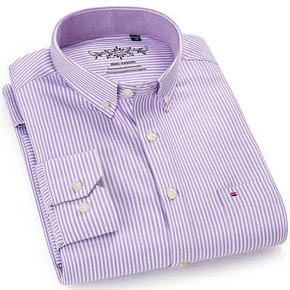Camisa masculina de manga comprida oxford com botão no peito esquerdo confortável outono inverno ajuste regular casual versátil moda
