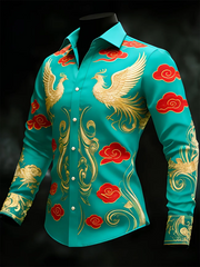 Nova Camisa Masculina de Manga Longa com Estampa 3D Cruzada e Padrão de Alta Qualidade, Blusa Casual de Manga Longa com Gola