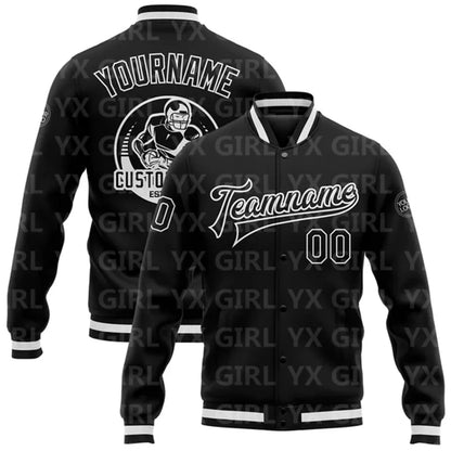 Jaqueta Varsity Personalizada Preta e Branca com Botões, Jaqueta de Baseball