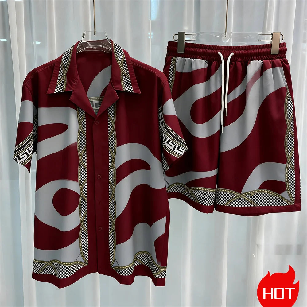 Conjunto de verão 3D masculino de duas peças, camisa havaiana de alta qualidade e shorts, conjunto unissex estilo Y2K, pijama masculino para ficar em casa.