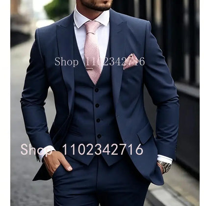Pink Luxury Men Suits 2024 Terno Slim fit 3 Piece Jacket Pant With Vest Groom Wedding Tuxedo Costume Homme Formal Occasion Terno
