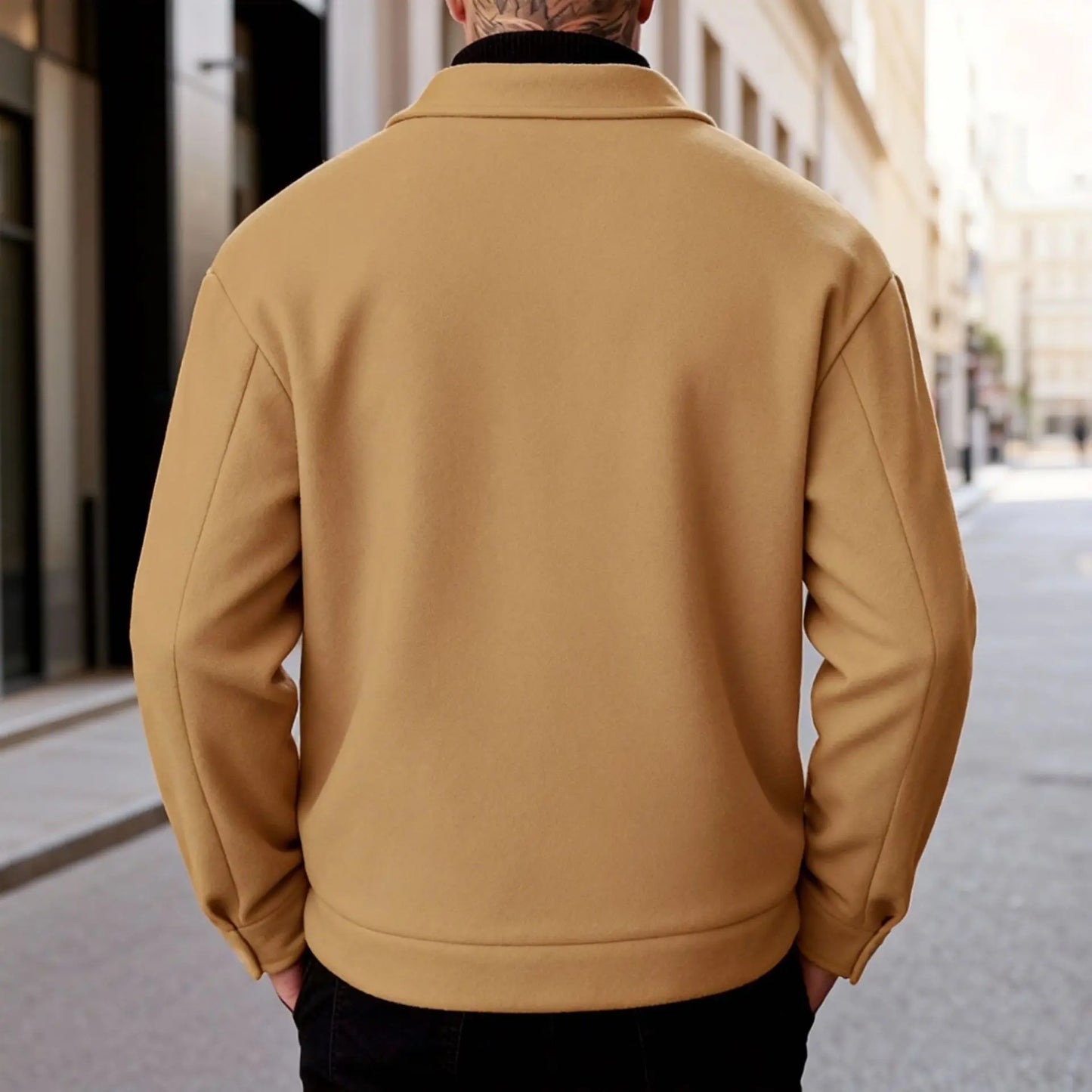 Fornecimento especial transfronteiriço para homens cor sólida lapela bolso jaqueta de lã single-breasted ferramentas vento atacado z8067