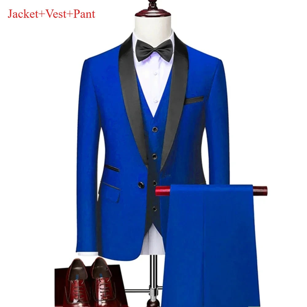 Lapela masculina preto terno conjunto casaco colete calças/negócios padrinhos noivo vestido de casamento fprmal blazer calças