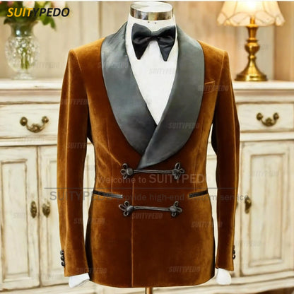 Elegante xale lapela blazers para homens moda outono inverno terno jaqueta breve trabalho de escritório smoking casaco 1 peça formal vestido de noite