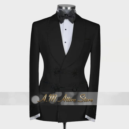 Ternos extravagantes masculinos, conjunto de 2 peças, xale, lapal, botão floral, jaqueta, calças, ajuste fino para casamento, coquetel, bola, jantar, vestido de festa, presentes