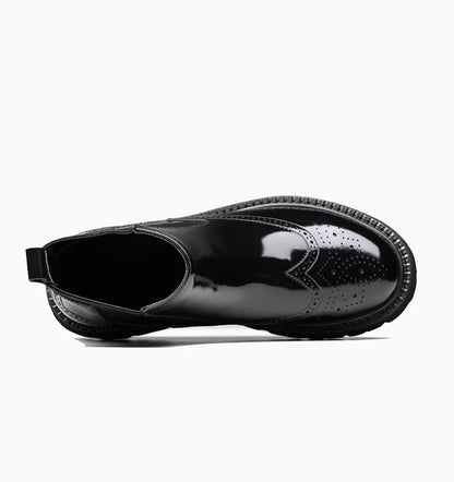 Estilo britânico masculino couro genuíno chelsea brogue em relevo botas curtas de alta qualidade sapatos de negócios sola grossa brilhante