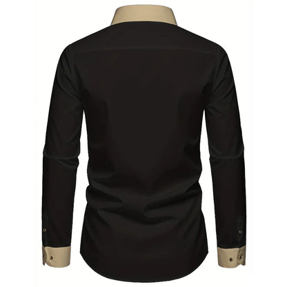 FGKKS Camisa Masculina Preta Brand New High Street Patchwork Manga Longa Inteligente Casual Elástico Homem Camisas de Vestido de Negócios
