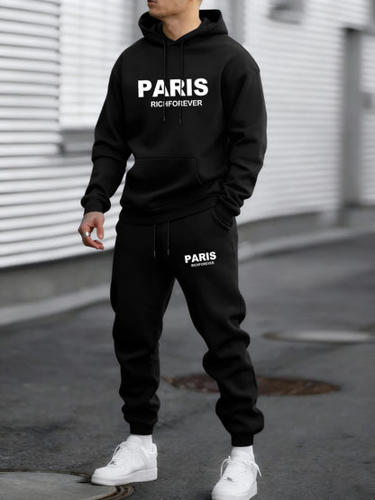 Paris Richforever Trendy Print Tracksuit For Mans Autumn Warm Loose Hoodies Fleece Simple Pants Unisex Loose Fashion Suits