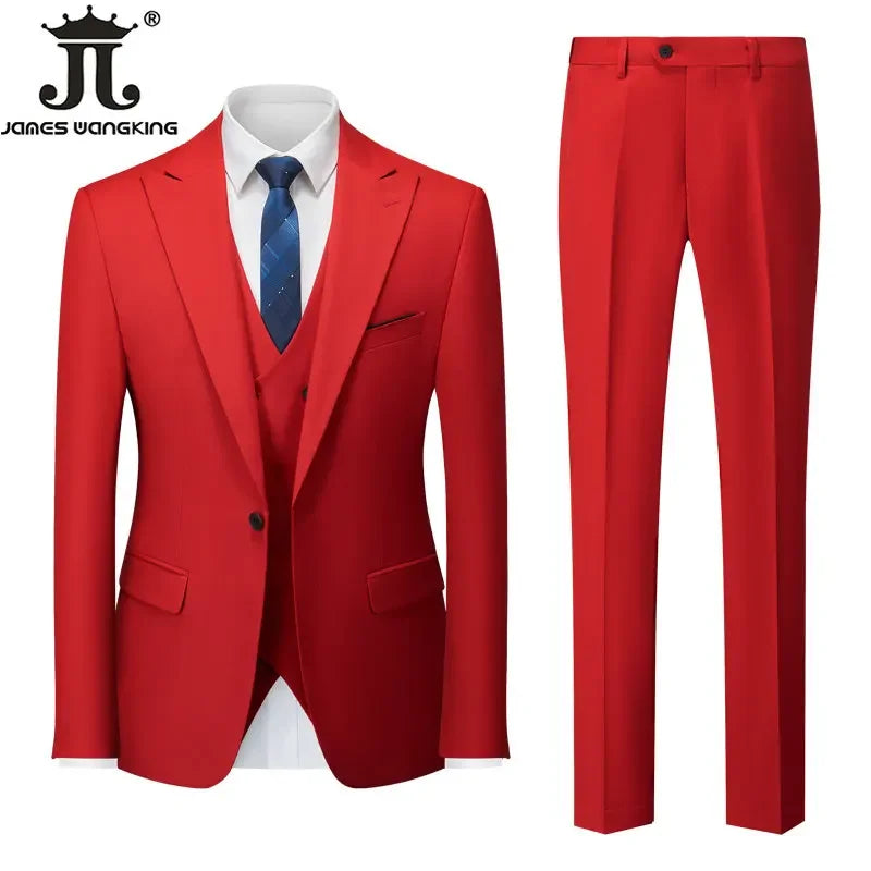 Conjunto de Terno Masculino de 3 Peças (Blazer + Colete + Calça) Tamanhos EUA XXS-3XL, Cor Sólida, Estilo Boutique, para Negócios Oficiais, Casamentos e Festas