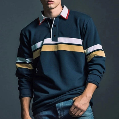 Casual Striped Graphic Polo Shirts For Men Simple Autumn Business 3D Printed Long Sleeve Golf Polo Loose Breathable Lapel Tees