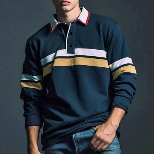 Casual Striped Graphic Polo Shirts For Men Simple Autumn Business 3D Printed Long Sleeve Golf Polo Loose Breathable Lapel Tees