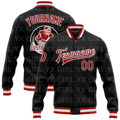 Jaqueta Varsity Personalizada Preta e Branca com Botões, Jaqueta de Baseball