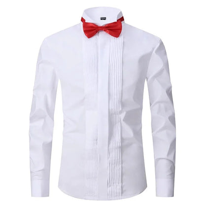 Classic Winged Collar Dress Shirt Men Wingtip Tuxedo Formal With Shirts Red Black Bow Tie Party Dinner Wedding Bridegroom 8XL