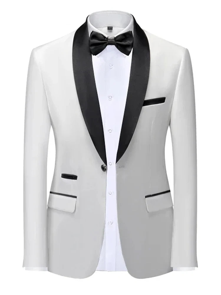Mens Blazer Slim Fit Tuxedo Suits Jacket Shawl Collar Solid Jacket Wedding Dinner Prom One Button Blazer Jacket