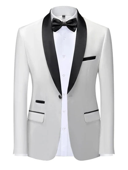 Mens Blazer Slim Fit Tuxedo Suits Jacket Shawl Collar Solid Jacket Wedding Dinner Prom One Button Blazer Jacket