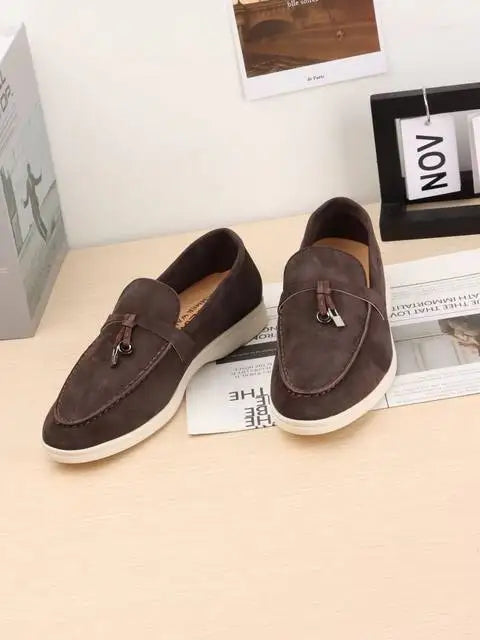 Mocassins Femininos de Camurça Sem Logo, Design de Luxo, Sapatos Casuais Confortáveis para Mulheres, Calçados Planos para o Verão