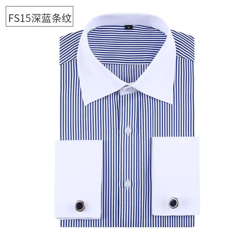 Social formal francês manguito manga longa camisa masculina festa de casamento escritório trabalho masculino vestido camisa cor sólida camisas brancas negócios 6xl