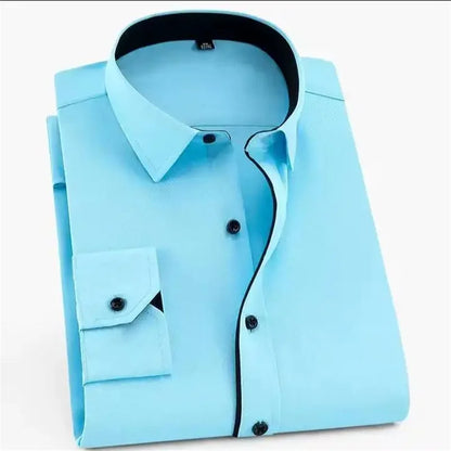 Camisa casual masculina de cor sólida listras xadrez macia e confortável nova camisa de lapela com botão