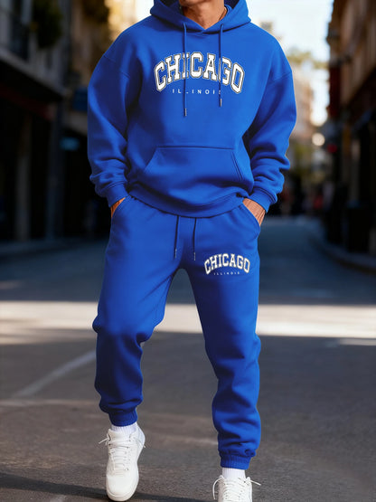 Chicago Letter Logo Prints Mans Hoodie Set Couple'S Comfortable Two Pices Sets Fashion Jogging Pants Loose Pocket Streetwear