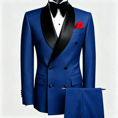 Terno masculino preto, 2 peças, botão duplo com lapela preta, para casamento, noivo, negócios, aniversário, banquete, trabalho, jaqueta e calças