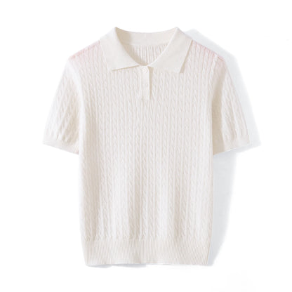 Camiseta Feminina de Algodão WinvyNee, Manga Curta, Azul Sólido, Ajuste Slim, Estilo Y2K, Gola Polo, Casual, Básica ZA1523009