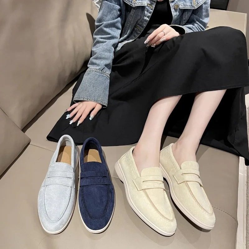 Mocassins deslizantes estilo britânico para mulheres, mulas respiráveis, sapatos baixos confortáveis, designer retrô, primavera de 2022