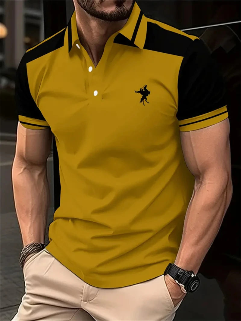 Simples listra cavalo gráfico polo camisas para homens verão moda 3d impresso manga curta camisa polo legal streetwear lapela t