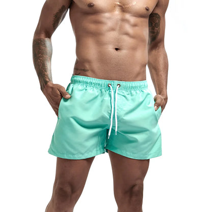 Calções de banho masculinos para praia, calções de banho para ginástica e corrida, calções de banho para homem.