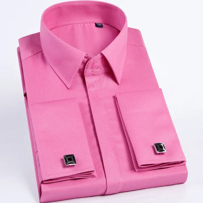 Qualidade masculina abotoaduras francesas camisa botão escondido camisa masculina manga longa casual fino ajuste manguito camisas de vestido (abotoaduras incluídas)