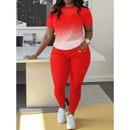 Conjunto de Moda com Estampa Gradiente para Mulheres, Roupa de Verão E 66477, Conjunto de Camiseta Estilosa e Casual para Senhoras