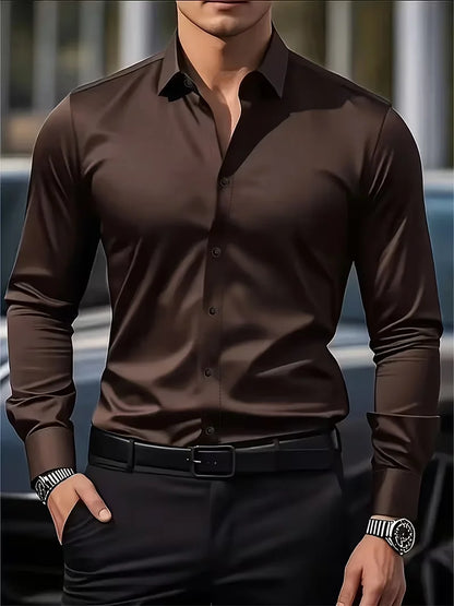 Camisa Masculina de Manga Longa Nova para o Verão, Roupa Formal de Negócios, Top Leve e Respirável para o Trabalho Diário