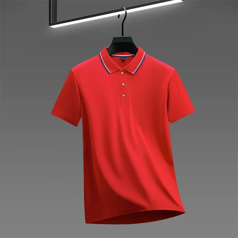 Camisa polo masculina casual de manga curta e cor sólida, modelo verão , moderna, confortável e versátil.