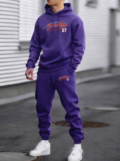 Brooklyn New York City 07 Print Autumn Winter Fleece Hoodie Sportpants Suit Men Soft Fashion Sweatshirt Comfy Street Sweatpants