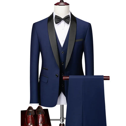 Lapela masculina preto terno conjunto casaco colete calças/negócios padrinhos noivo vestido de casamento fprmal blazer calças