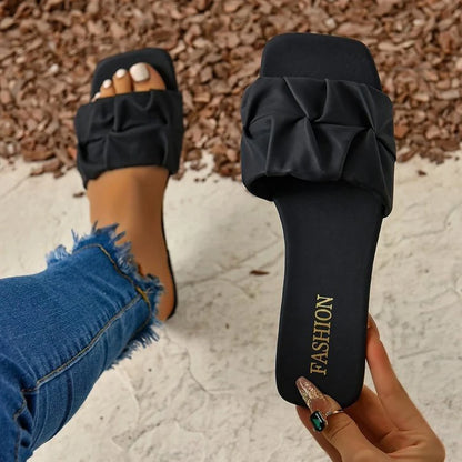 Sandálias femininas da moda, bico quadrado, sapatos de verão para mulheres, sandálias rasteiras estilo coreano, chinelos de verão, sandálias femininas.