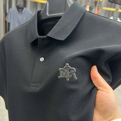 Camisa polo de manga curta para homens, 100% algodão, high-end, respirável, marca de luxo, bordado, moda, verão, 2024